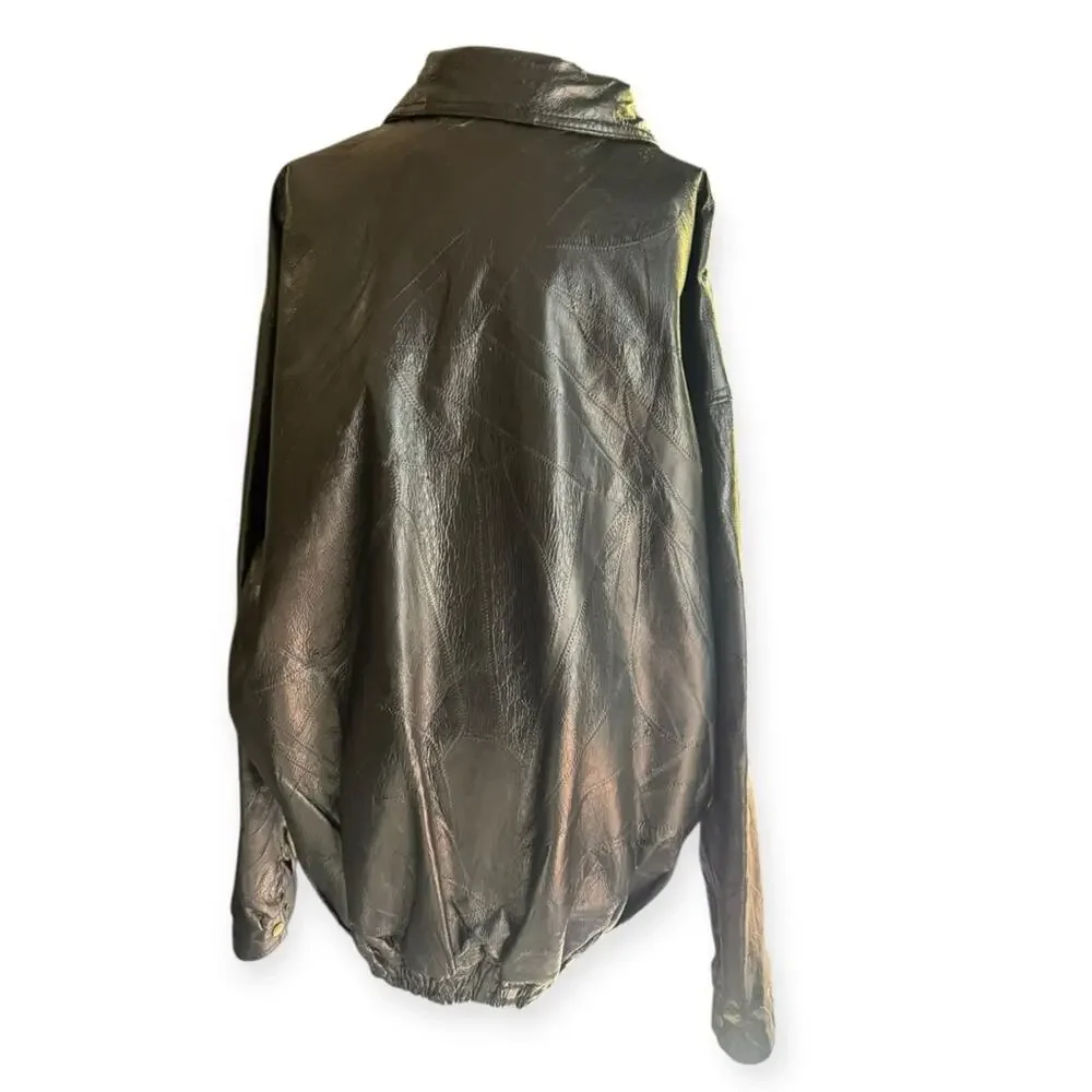 Vtg 90s Leather Oversized Bomber Jacket 3X Grunge Western Patchwork Streetwear